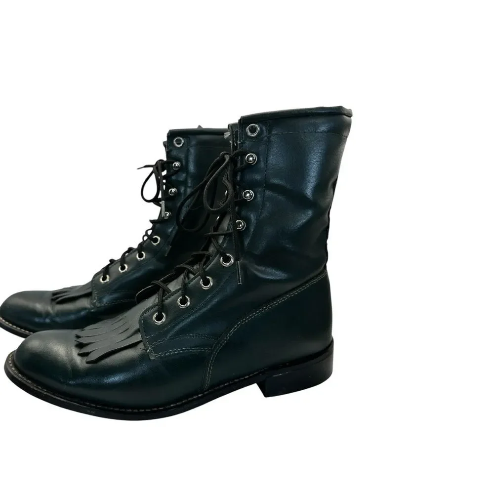 Vintage TEXAS USA Leather Kiltie Lace-Up Boots Green Men’s 7M Women’s 8.5 9